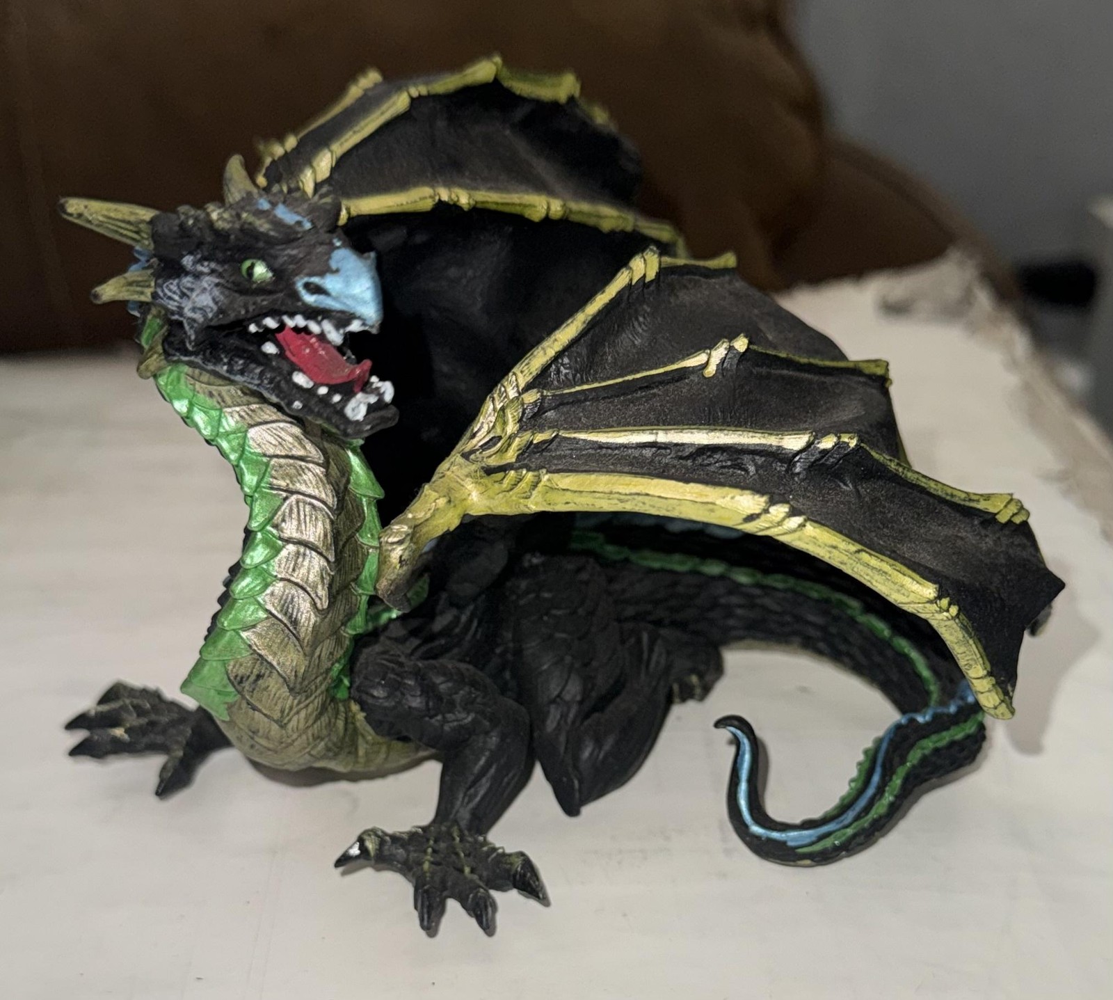 Black Green Gold Wings Dragon Figure Fantasy Toy Collectible Loose Display