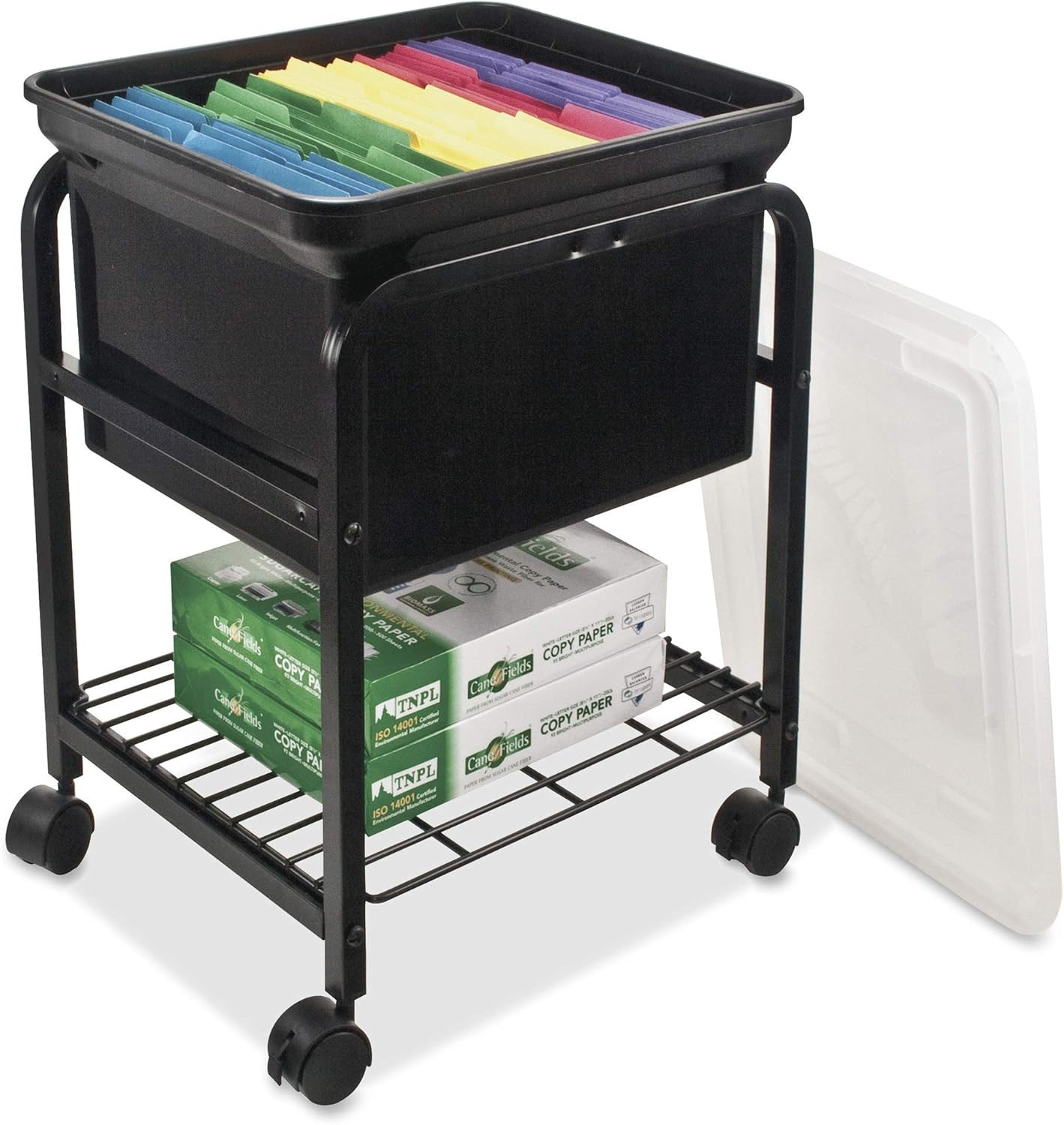 Hanging Rolling File Cart with Clear Lid, 15-5/8 In. X 18 In. X 25-5/8 In., Blac