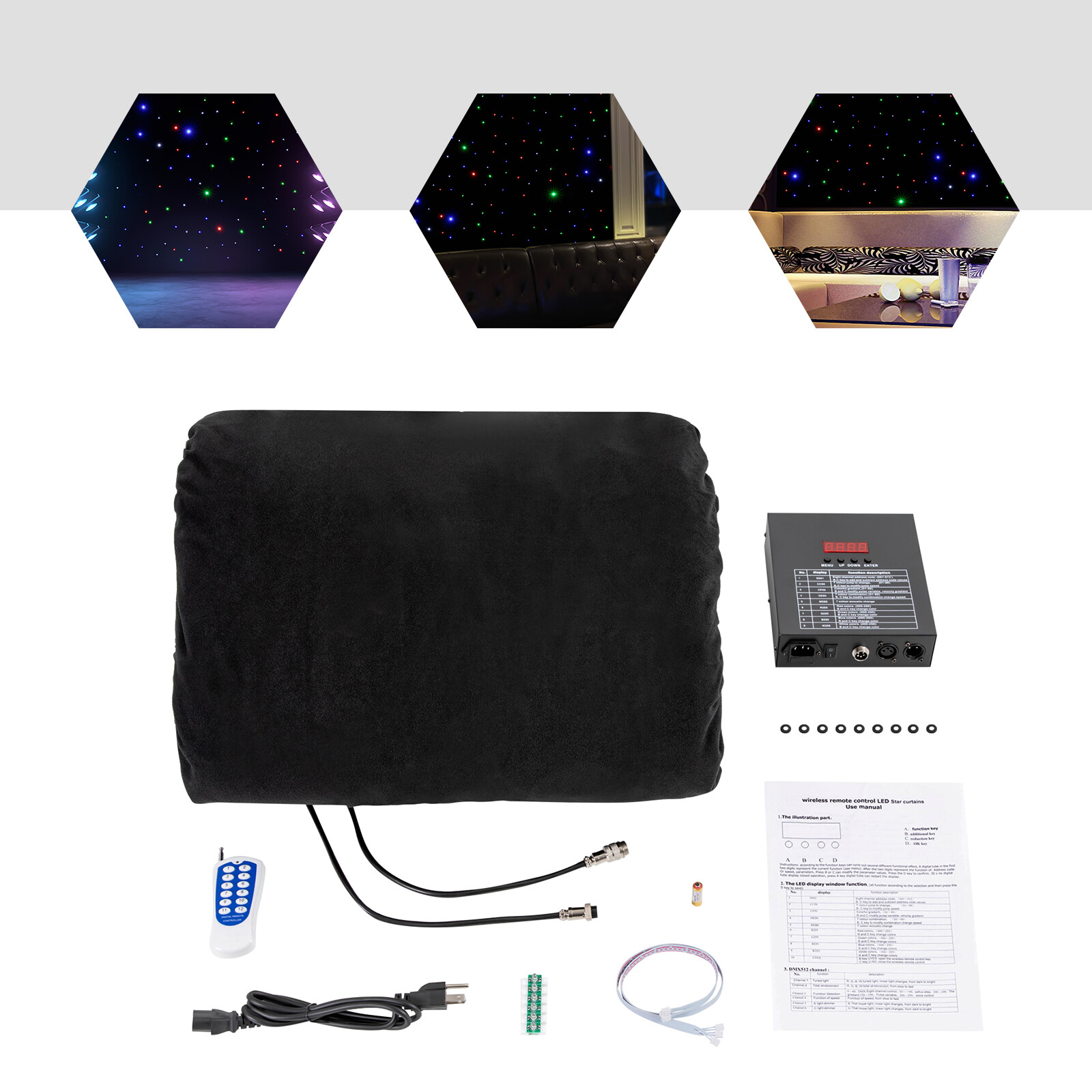 LED Star Stage Backdrop 20x10 ft Curtain with DMX Control & Remote