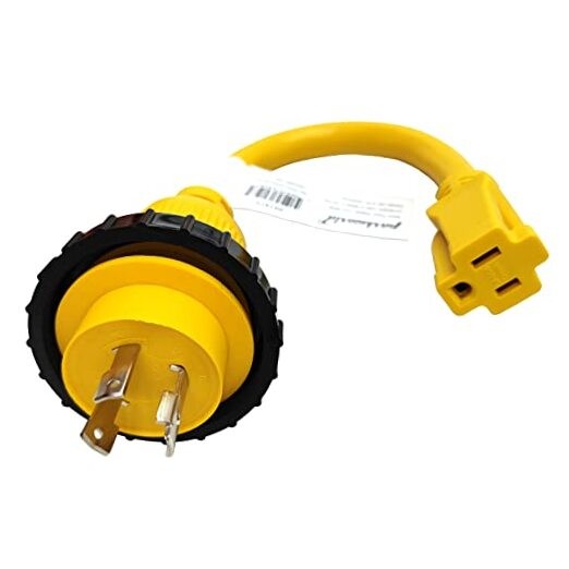  691975 RV Pigtail Shore power 30A Male L5-30P to 5-15R Female Dogbone 1FT