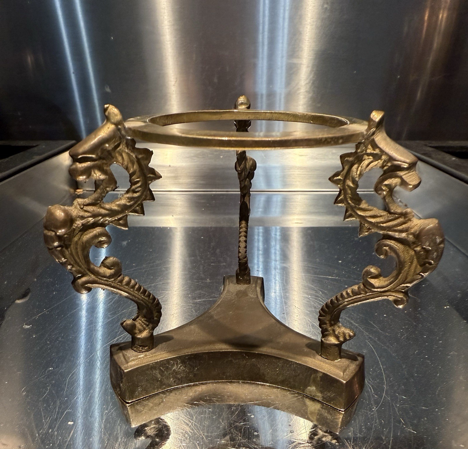 Vtg Brass Dragon Design Egg/ball Stand