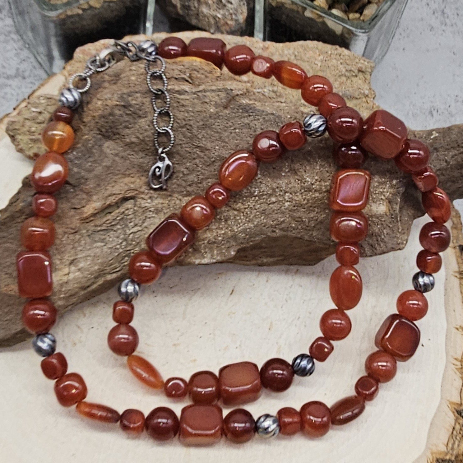 Carolyn Pollack 925 Sterling  Carnelian /Red Jasper Beaded 18" Necklace (4" ext)