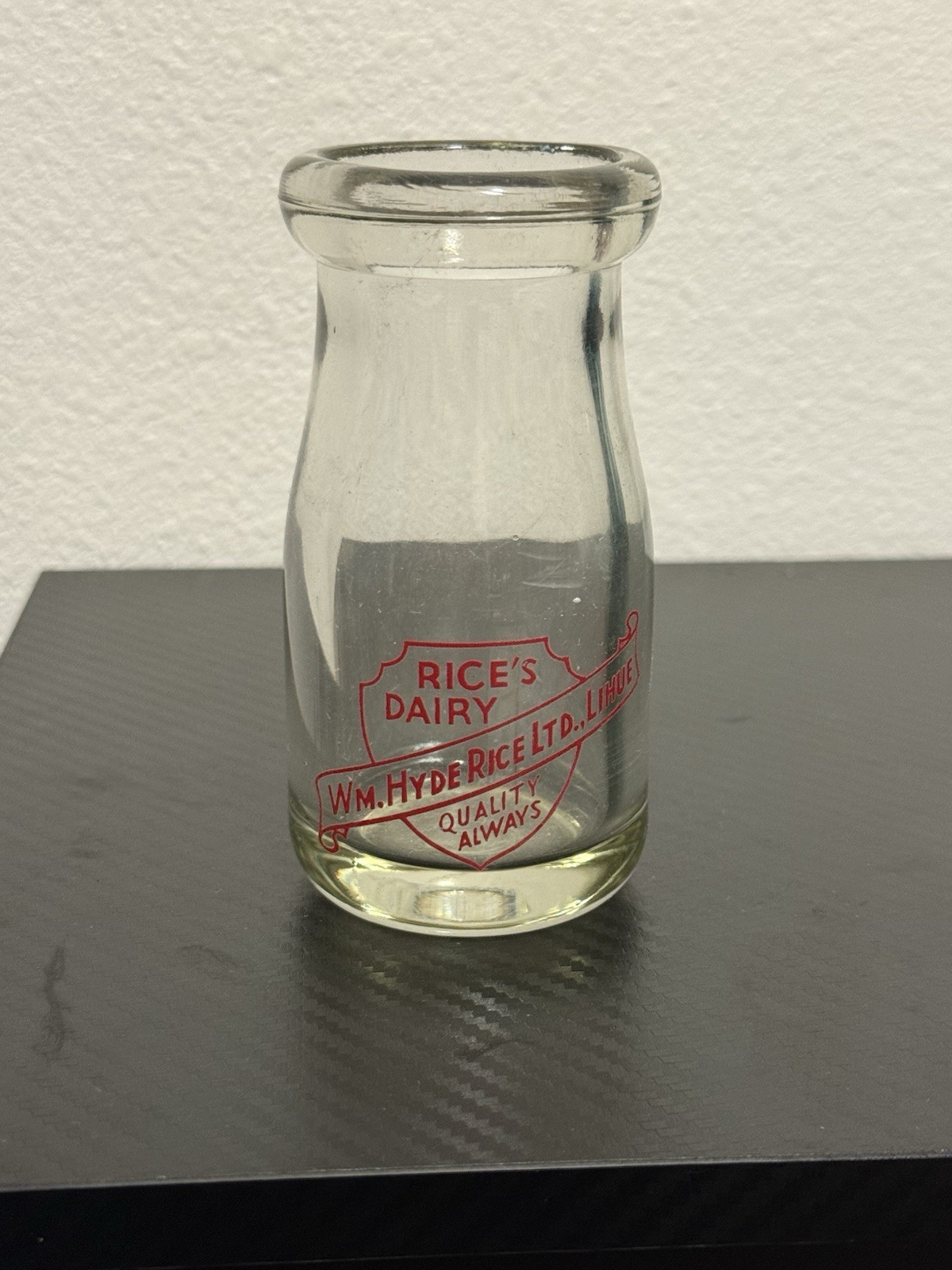 Hawaii Milk Bottle - Red ACL 1/4 Pint W.M. Hyde Rice Rice’s Dairy Lihue