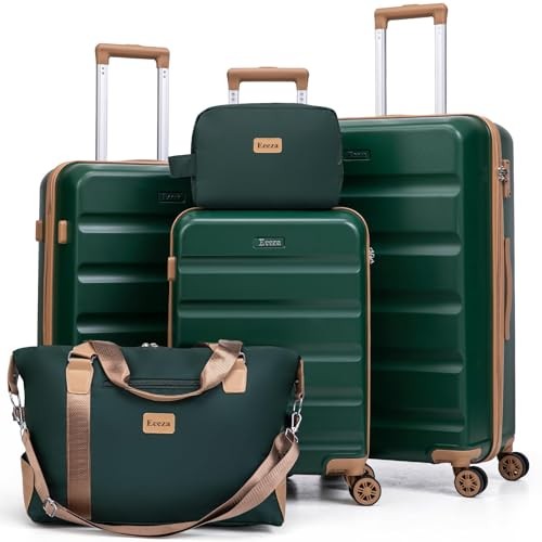 Luggage Sets 5 Piece, Suitcases with Wheels,ABS Hard Case Luggage DarkGreen