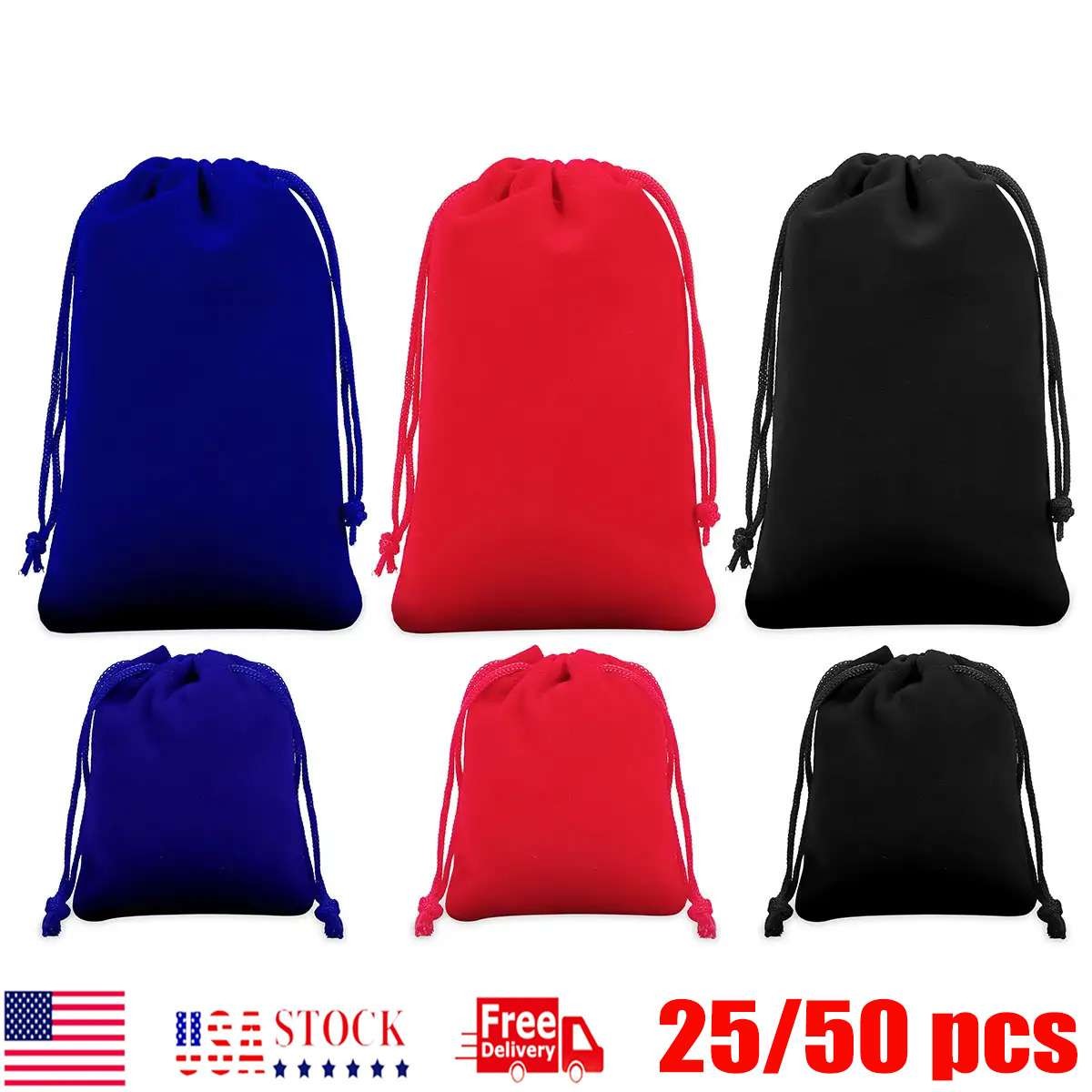 25/50pcs Velvet Pouch Jewelry Ring Bags Wedding Favor Bag Party Velour Baggie