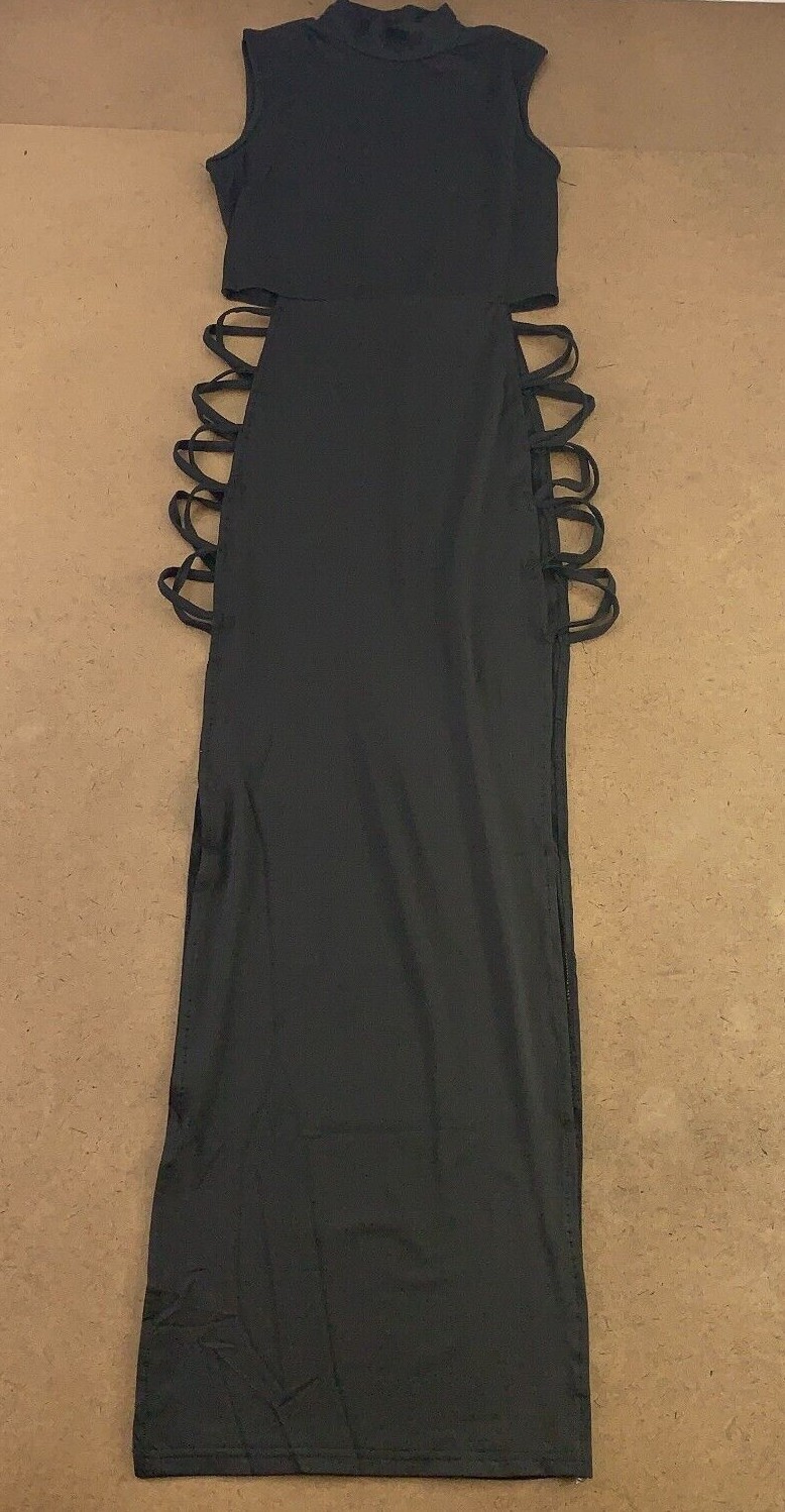 LYANER Women's Medium Mock Neck Cut Out Side Sleeveless Bodycon Maxi Tank Dress