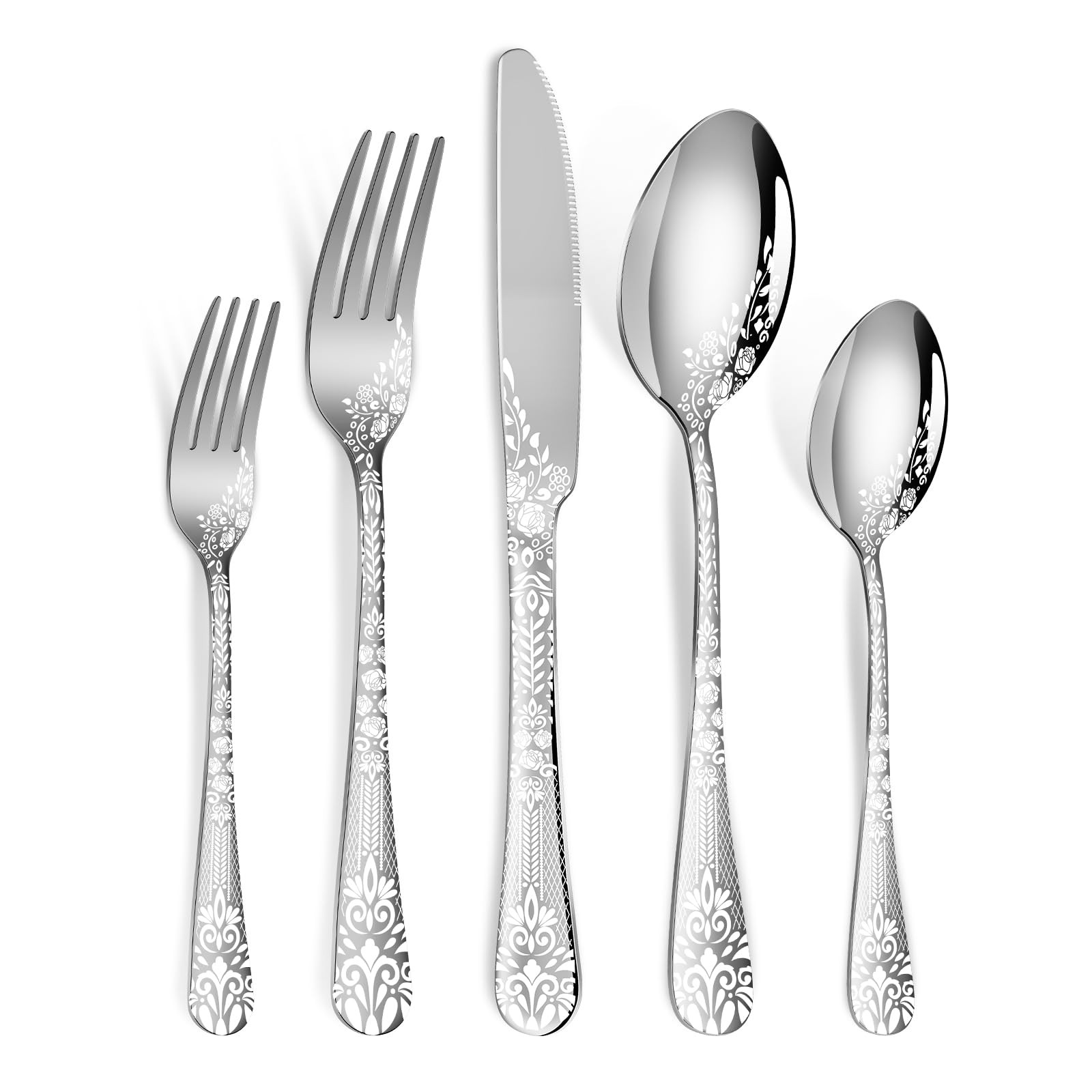 40 Piece Silverware Set, Stainless Steel Flatware Cutlery 40 Piece, Silver 