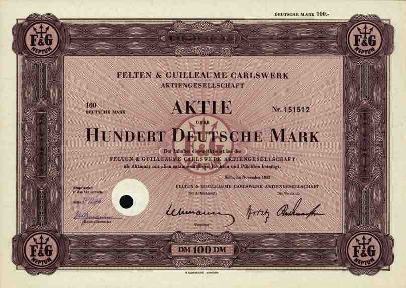 Felten & Guilleaume Carlswerk Cologne November 1952 Osnabrück Nordenham 100 DM Vienna