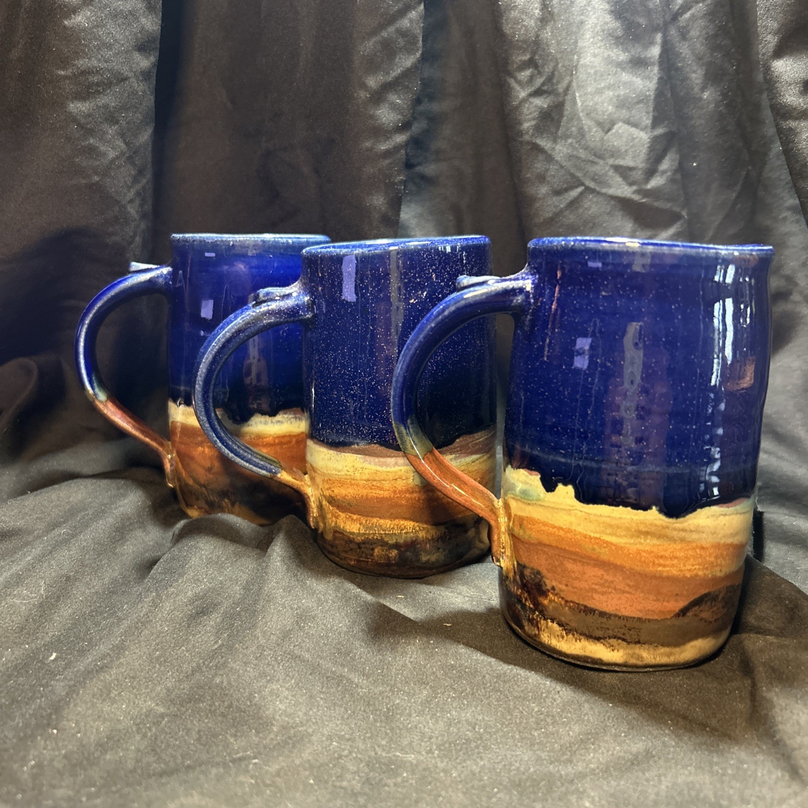 Handmade Sunset Canyon Pottery Mugs Colorful Design Lot Of 3