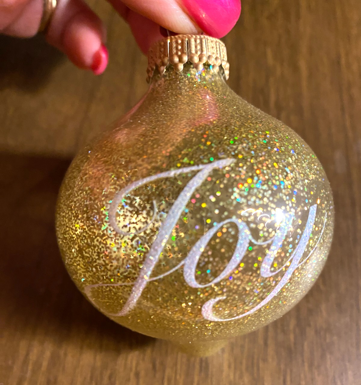 Krebs Glass Clear Ball JOY & HOPE w Gold Glitter Christmas Ornament 2.25" NOS