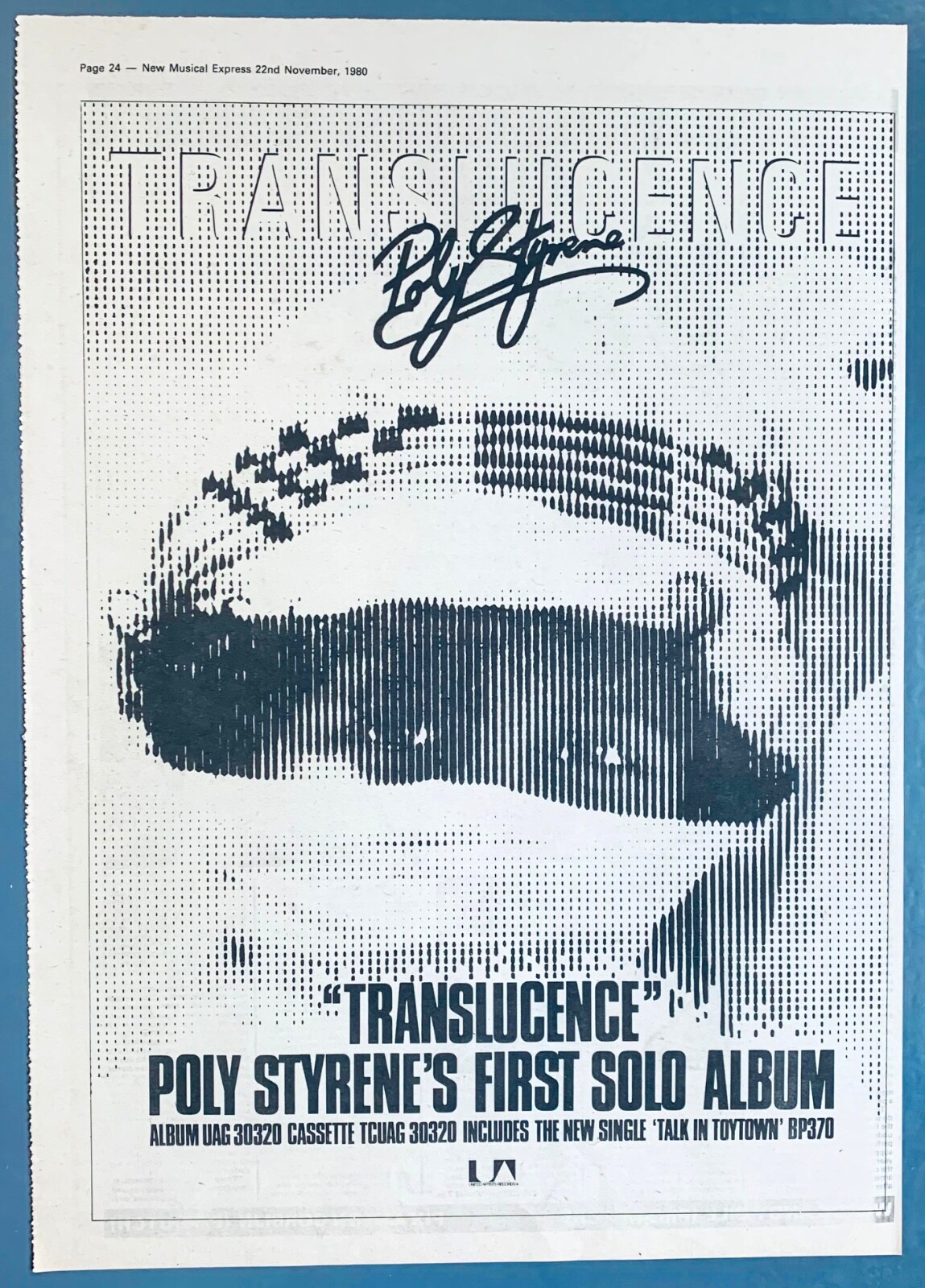 POLY STYRENE 1980 UK POSTER ADVERT TRANSLUCENCE X-Ray Spex