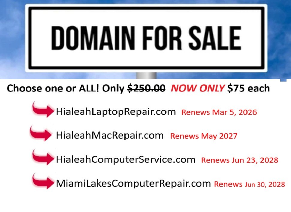 Computer Service and Repair Premium Domains for Sale | Hialeah, Miami Lakes @305