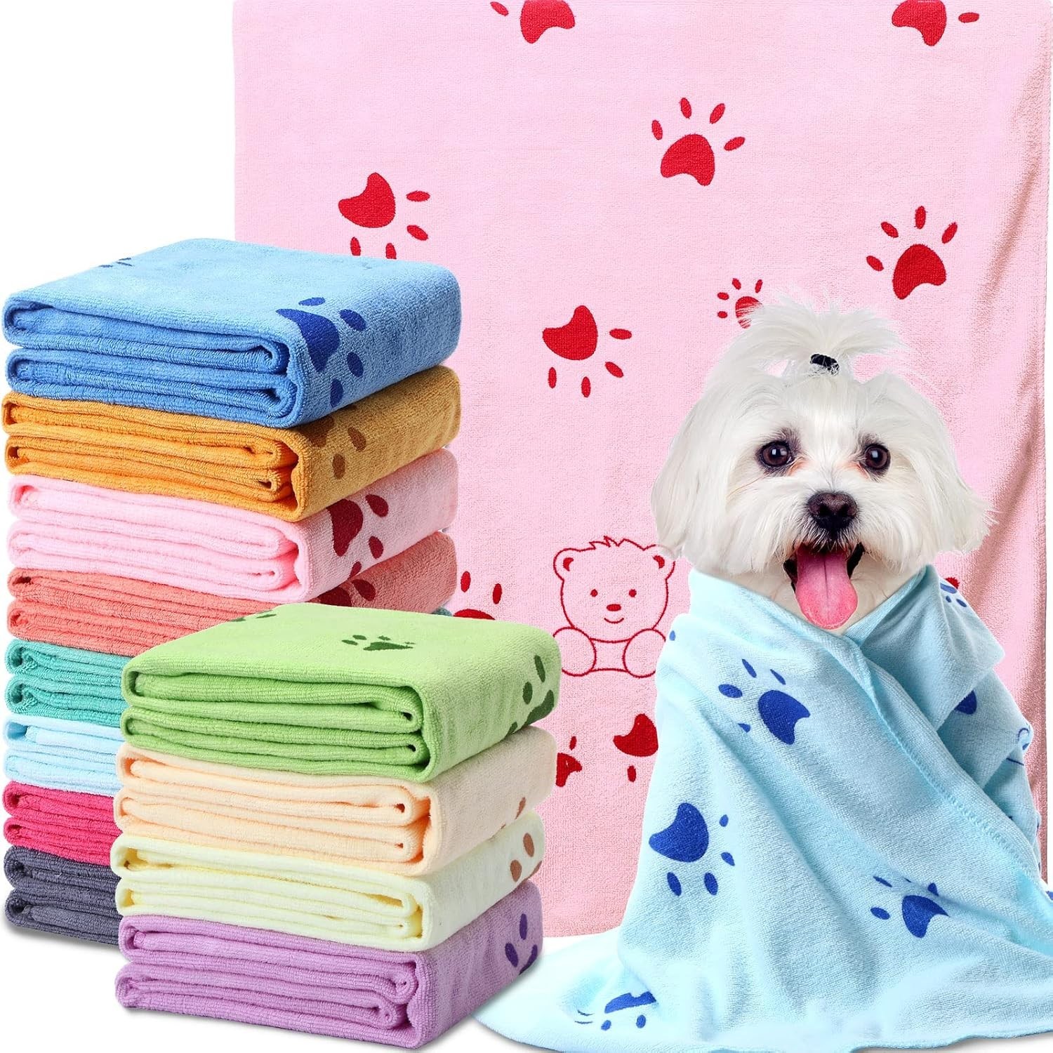 12 Pcs Dog Drying Towel Bulk 20'' x 39'' Microfiber Dog Bath Grooming Towels