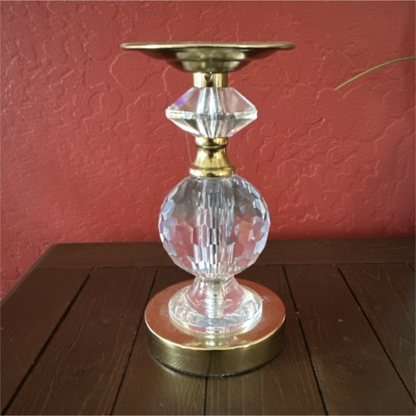 Glass Gold Metal Candle Holder Clear Glossy Finish Decorative Accent