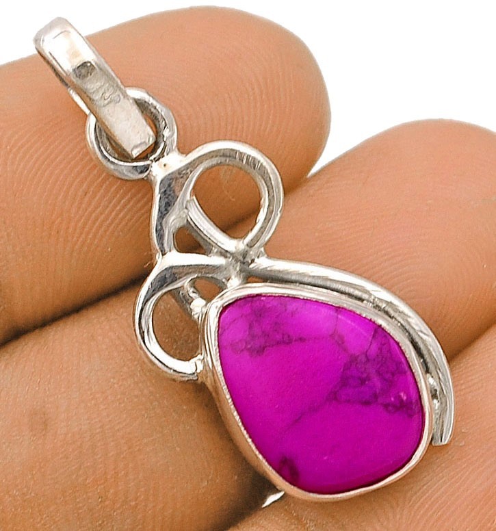 Natural Purple Turquoise 925 Solid Sterling Silver Pendant, 
