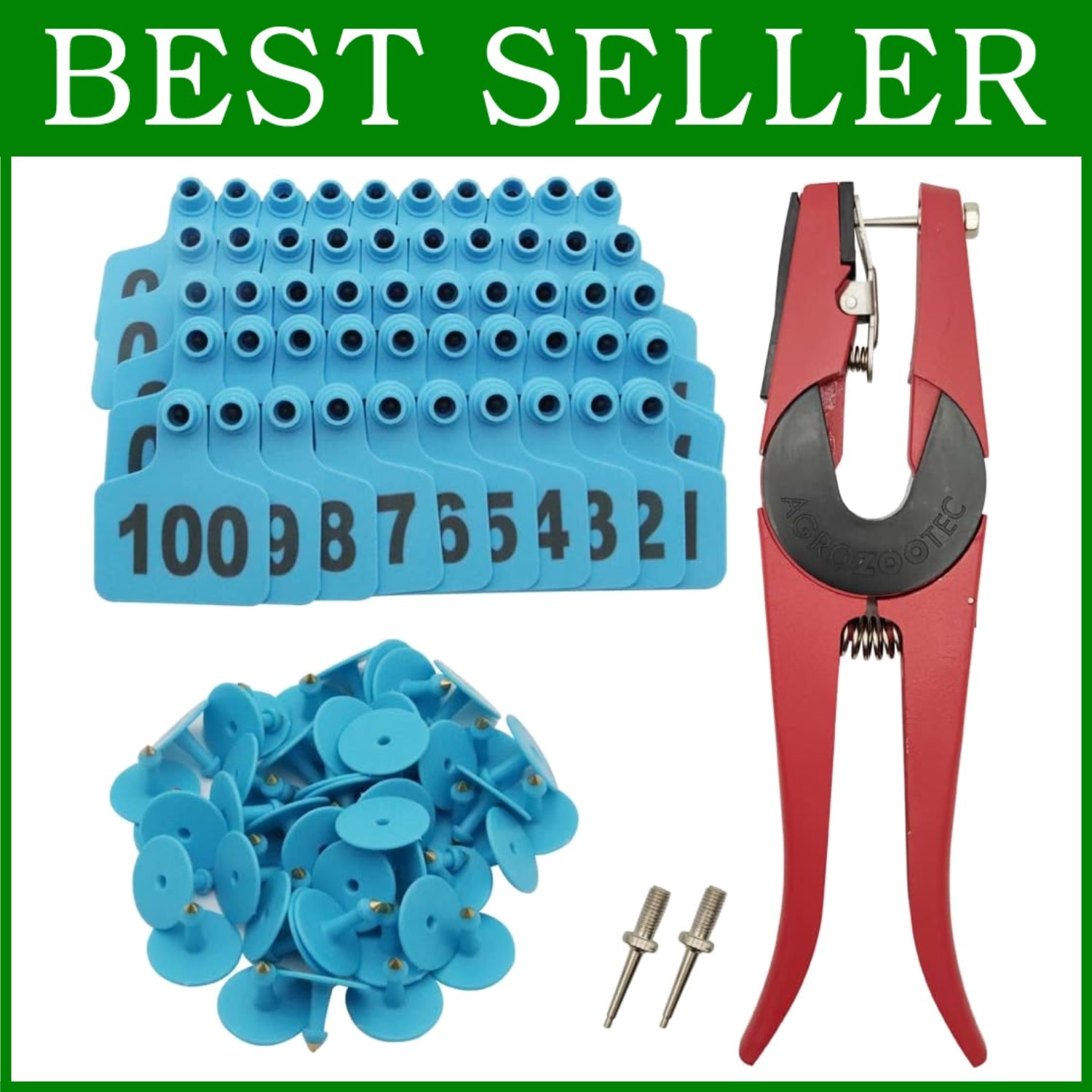 Livestock Animal Tag Kit with 100 Cattle Tags - Blue