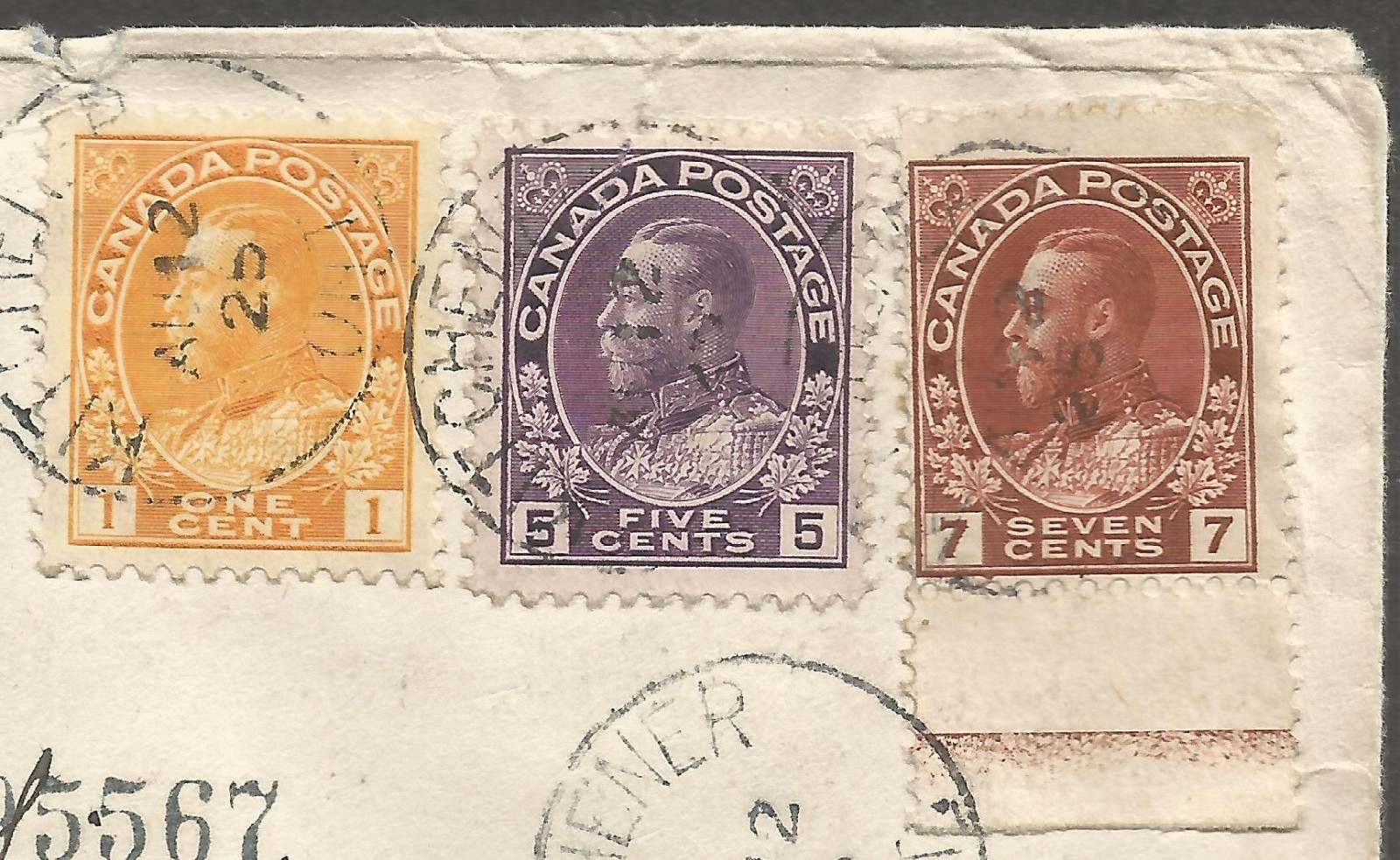 1925 7c Admiral Lathework on Registered Cover CDS Kitchener Ontario to USA