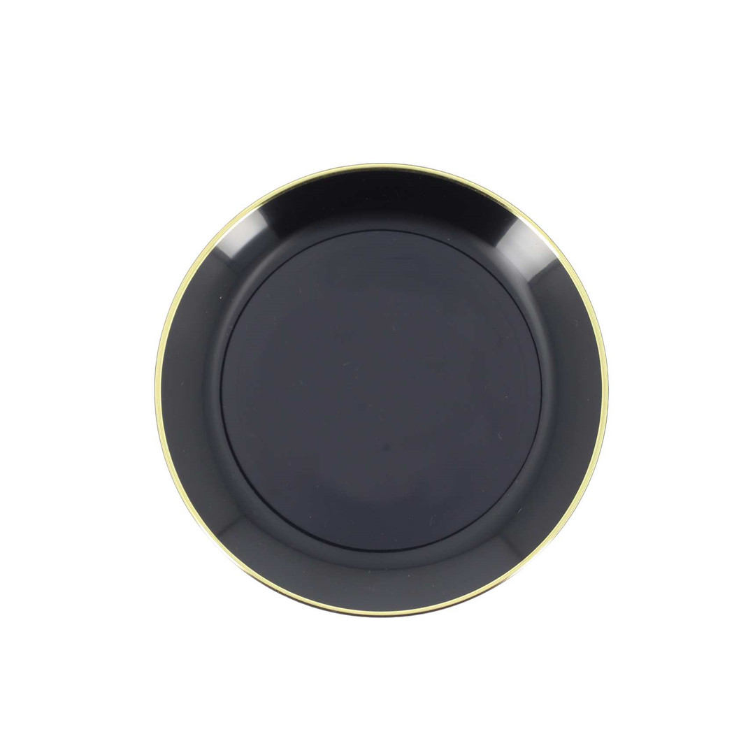 Piatto D19cm Plastica Riutilizzabile 6pz Nero E Oro