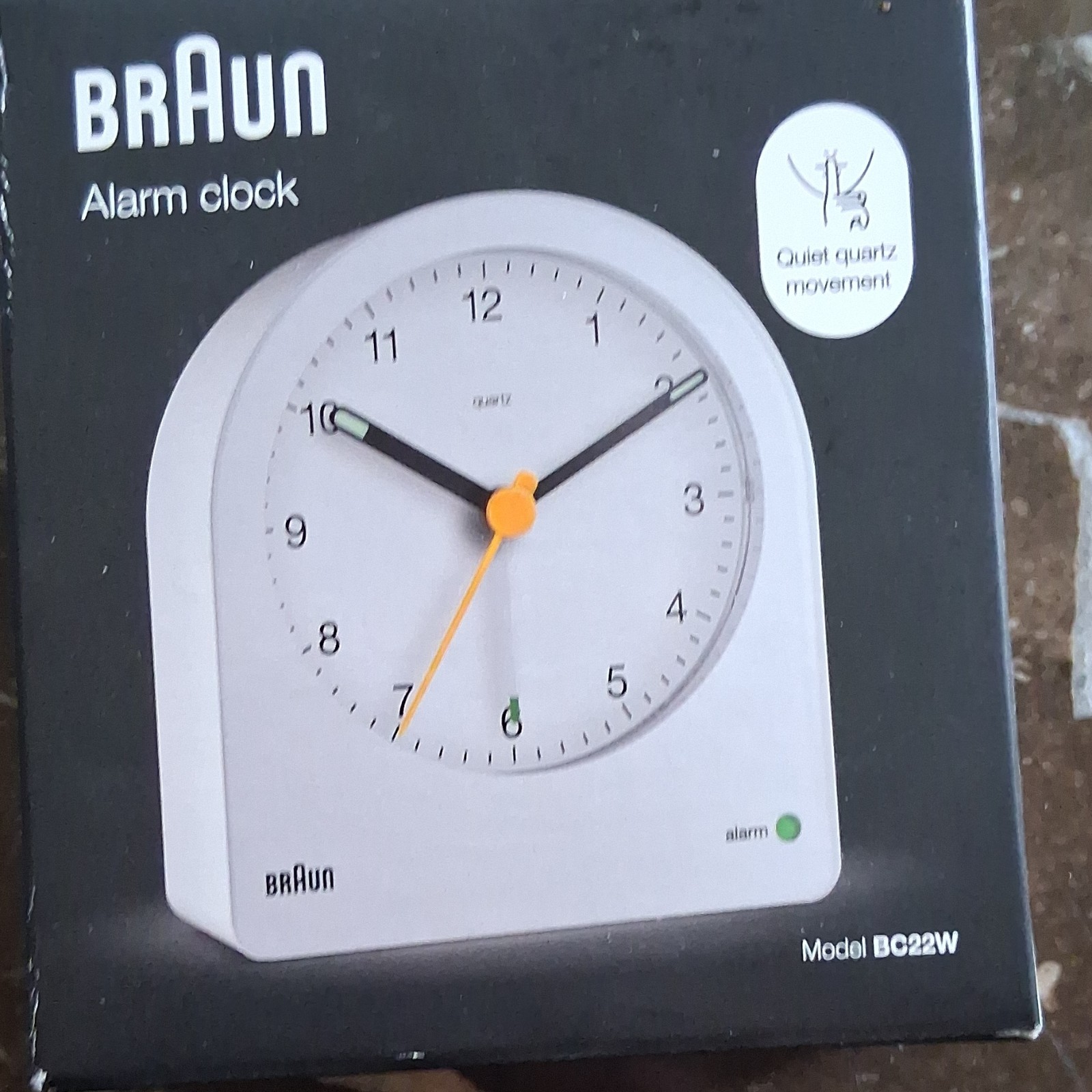 Braun BC22W White Analog Alarm Clock Quiet Quartz Movement Modern Design