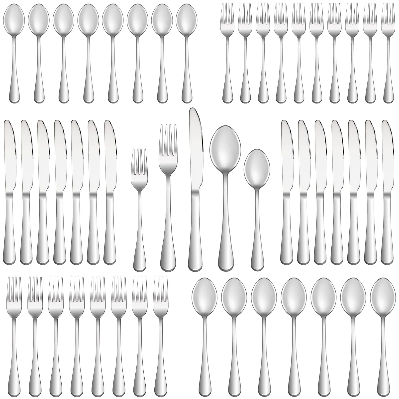 50 Piece Silverware Set Service for 10,Premium Stainless Steel Flatware Set,M...