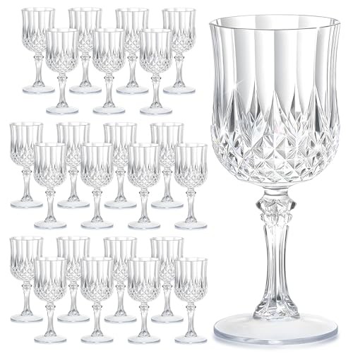 7OZ Plastic Wine Glasses, Disposable Goblets Drinking Glasses 24 Transparent