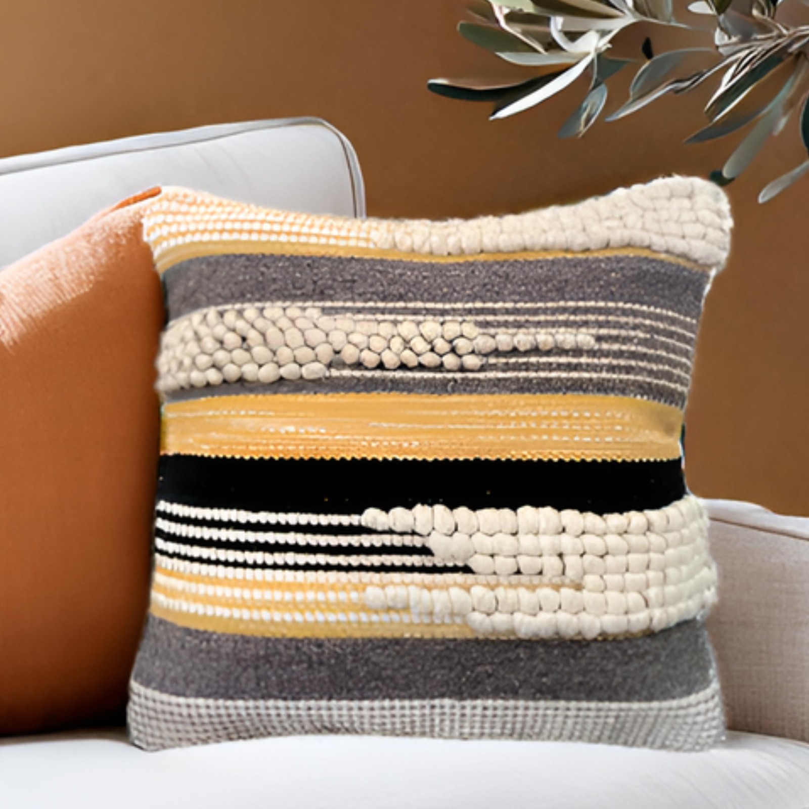 Decorative Boho-Chic Textured Square Pillow Cover 18" x18” Handwoven Throw Pi...