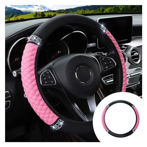 Bling Soft Leather Steering Wheel Cover, 15 Inch Colorful Rhinestones Auto Pink