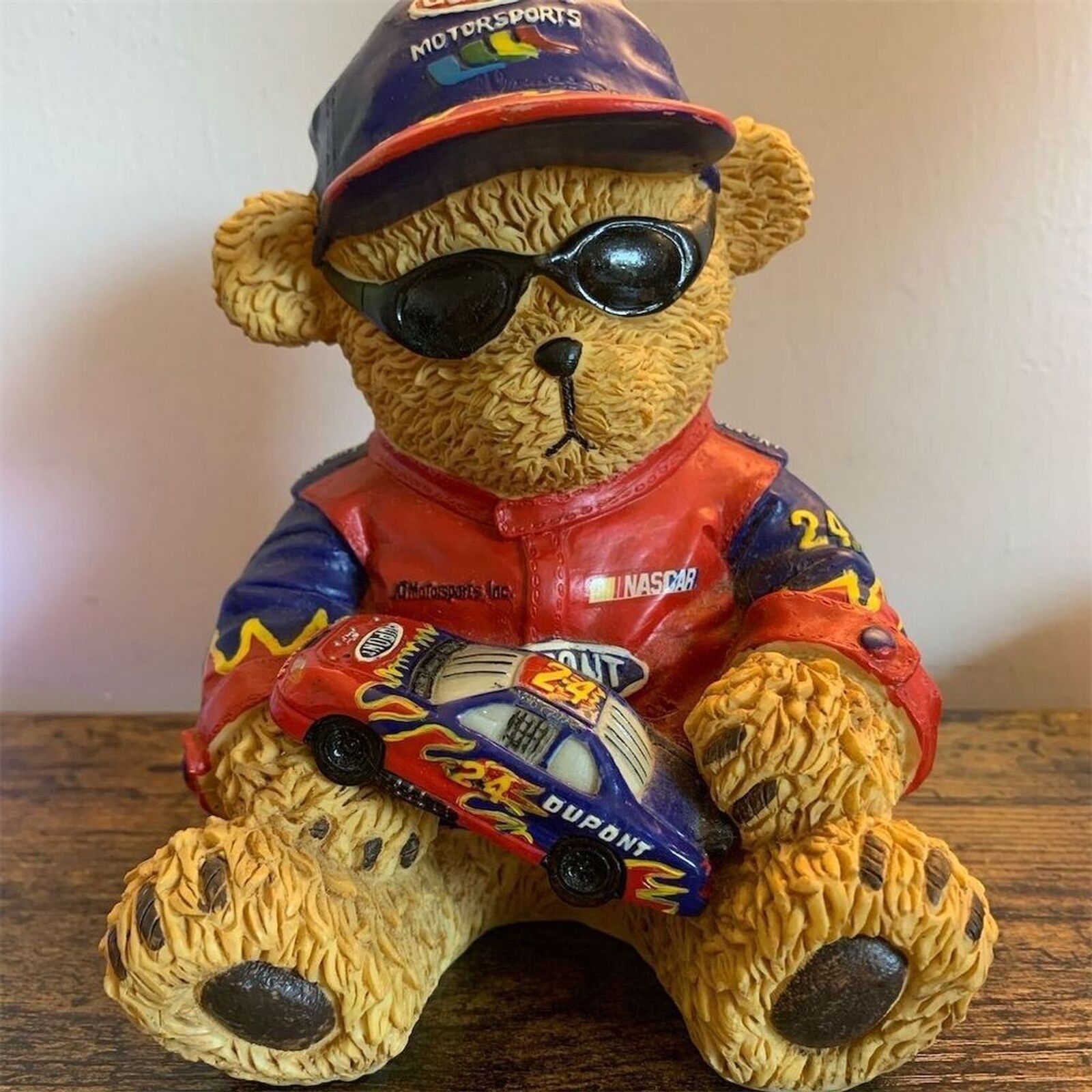 Vtg. NASCAR Jeff Gordon #24 DuPont Teddy Bear Coin Bank Figure