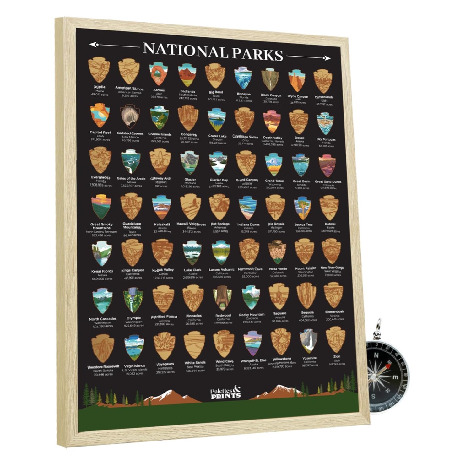 Framed National Parks Scratch Off Travel Map - 12x16 Poster for Adventure Lovers