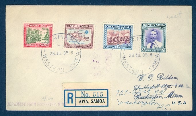 WESTERN SAMOA 1939 COMBO REGISTERED TO USA