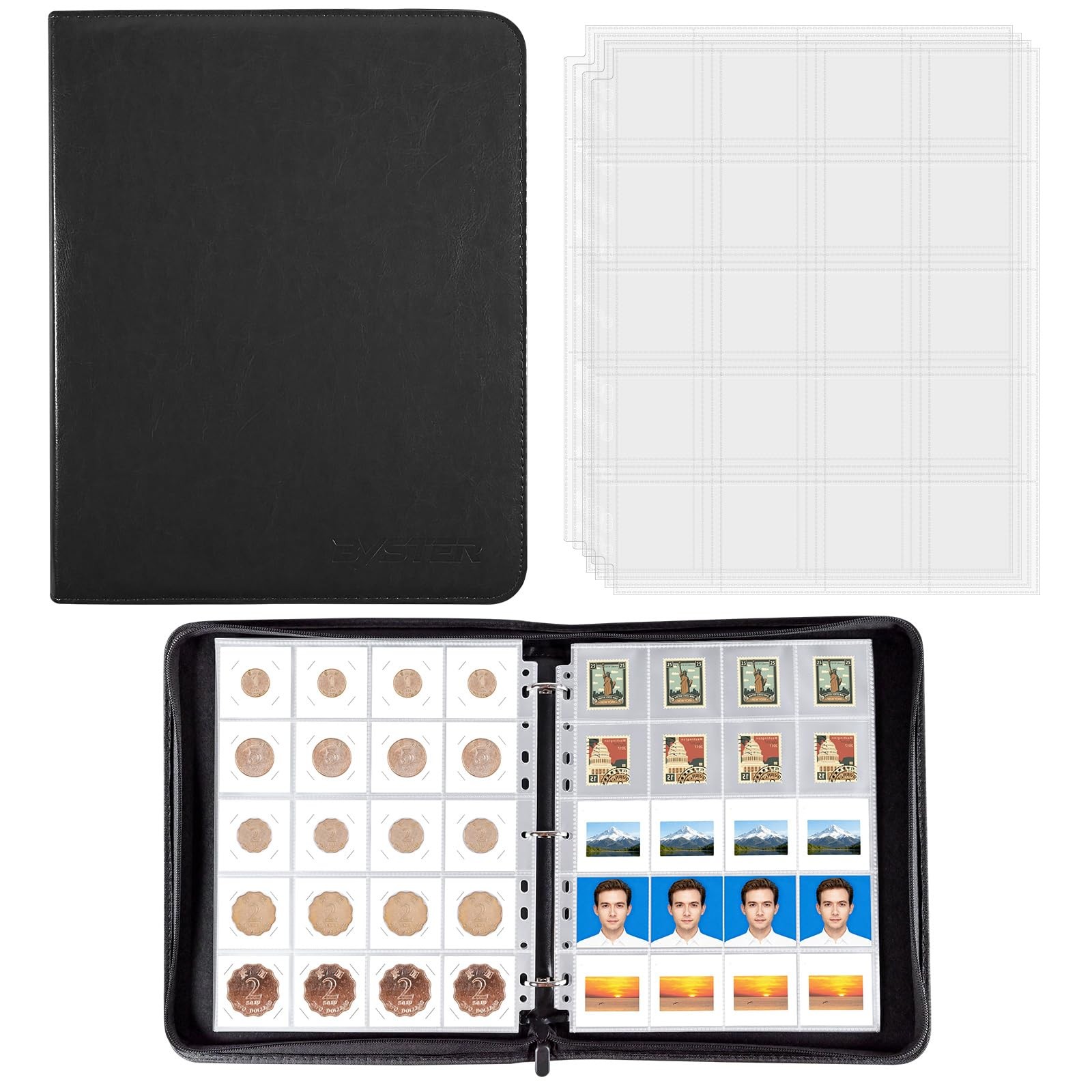 BYSTER Coin Collection Book, 30 Pack 600 Pockets 2X2 Inches (Pockets), Black 