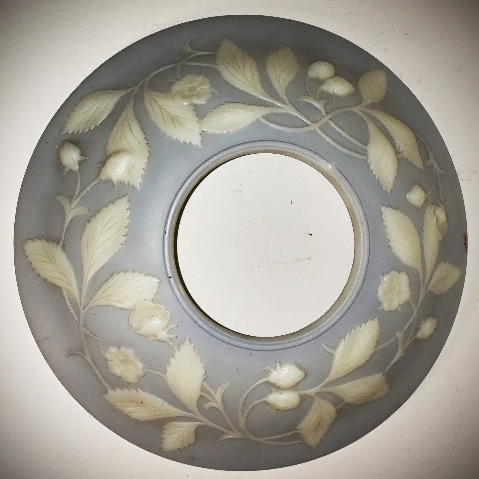 SCARCE Antique 1933 ART DECO Sculpted Art Glass Lamp Shade Strawberry Blue Wash