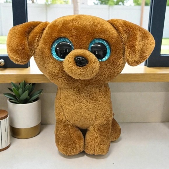 Ty Beanie Boos - "Dougie" the Brown Dachshund Blue Glitter Eyes 6" Plush NWOT