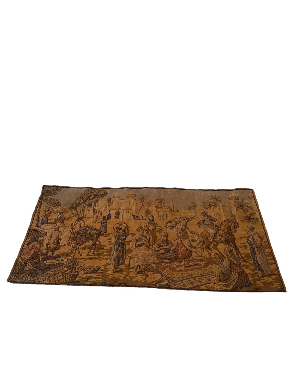 Vintage French Tapestry Medieval Pictorial Wall Decor Tapestry 39” X  20”