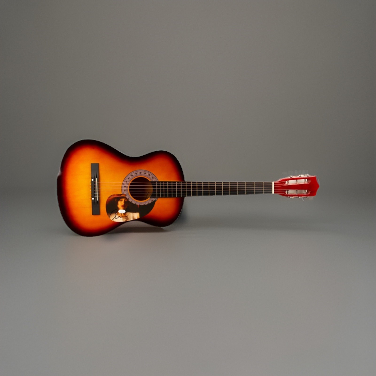 Autographed Sunburst Acoustic Guitar with Musician Photo Pickguard