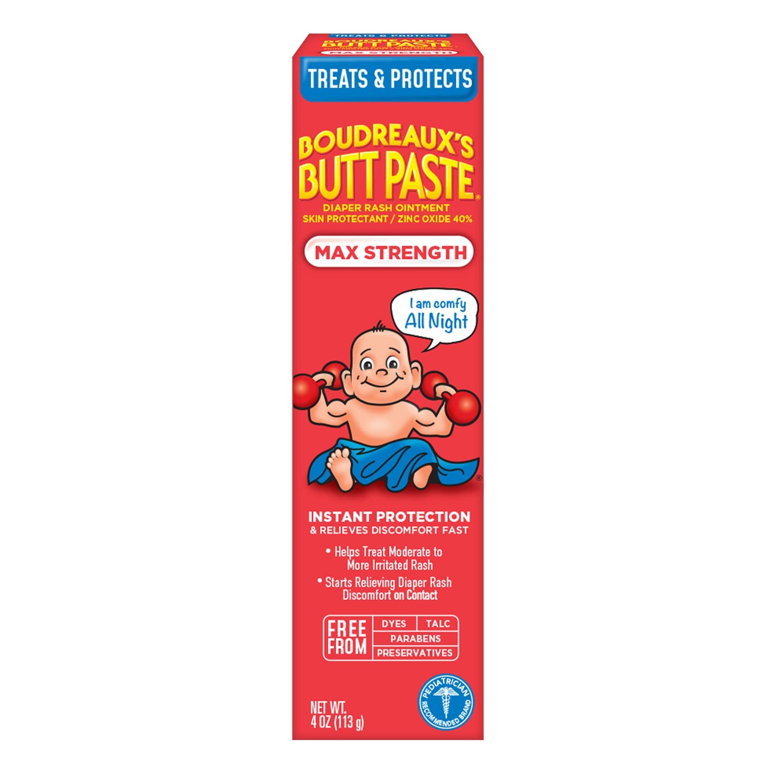 Boudreaux’s Butt Paste Max Strength Diaper Rash Cream for Baby, 4 Ounce 