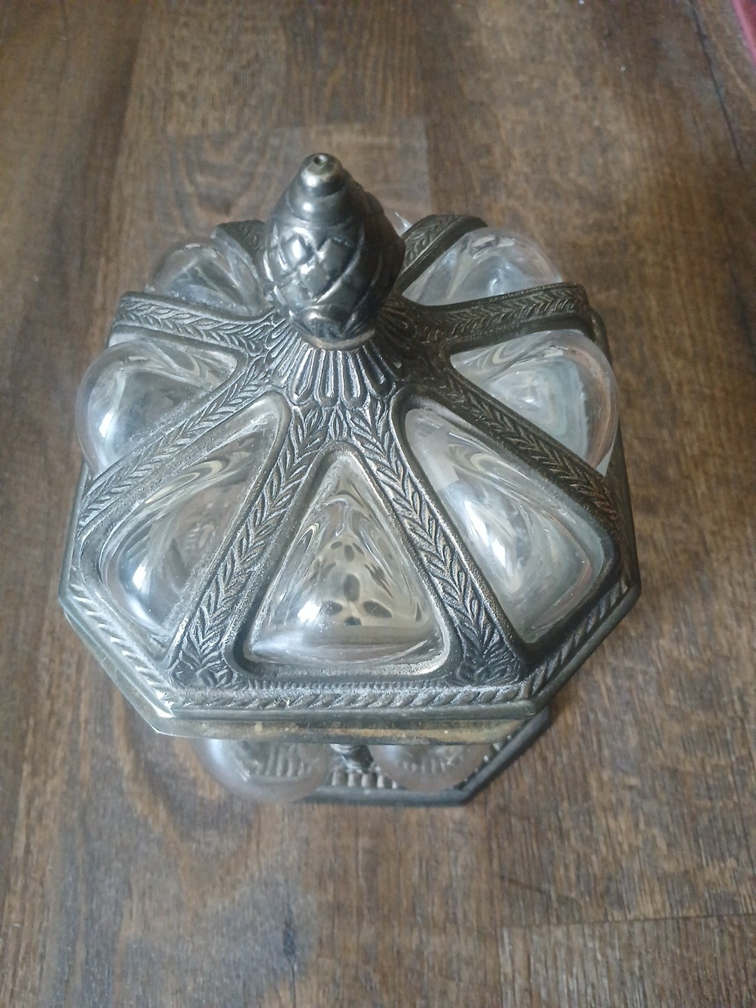 VINTAGE BRASS BAROQUE STYLE APOTHECARY JAR-HAND BLOWN BUBBLE GLASS  9 1/2" Tall