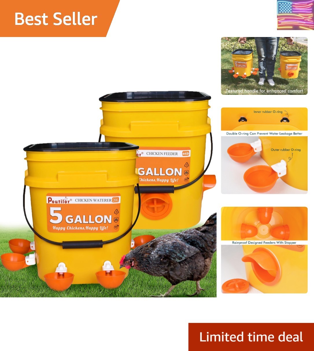5 Gallon Automatic Chicken Feeder & Waterer Kit - No Leak, No Waste Solution