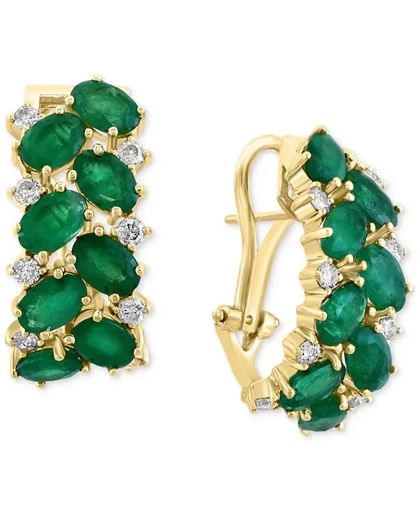 Emerald & Diamond 14K Yellow Gold Over Clip On Statement Earrings For Women's
