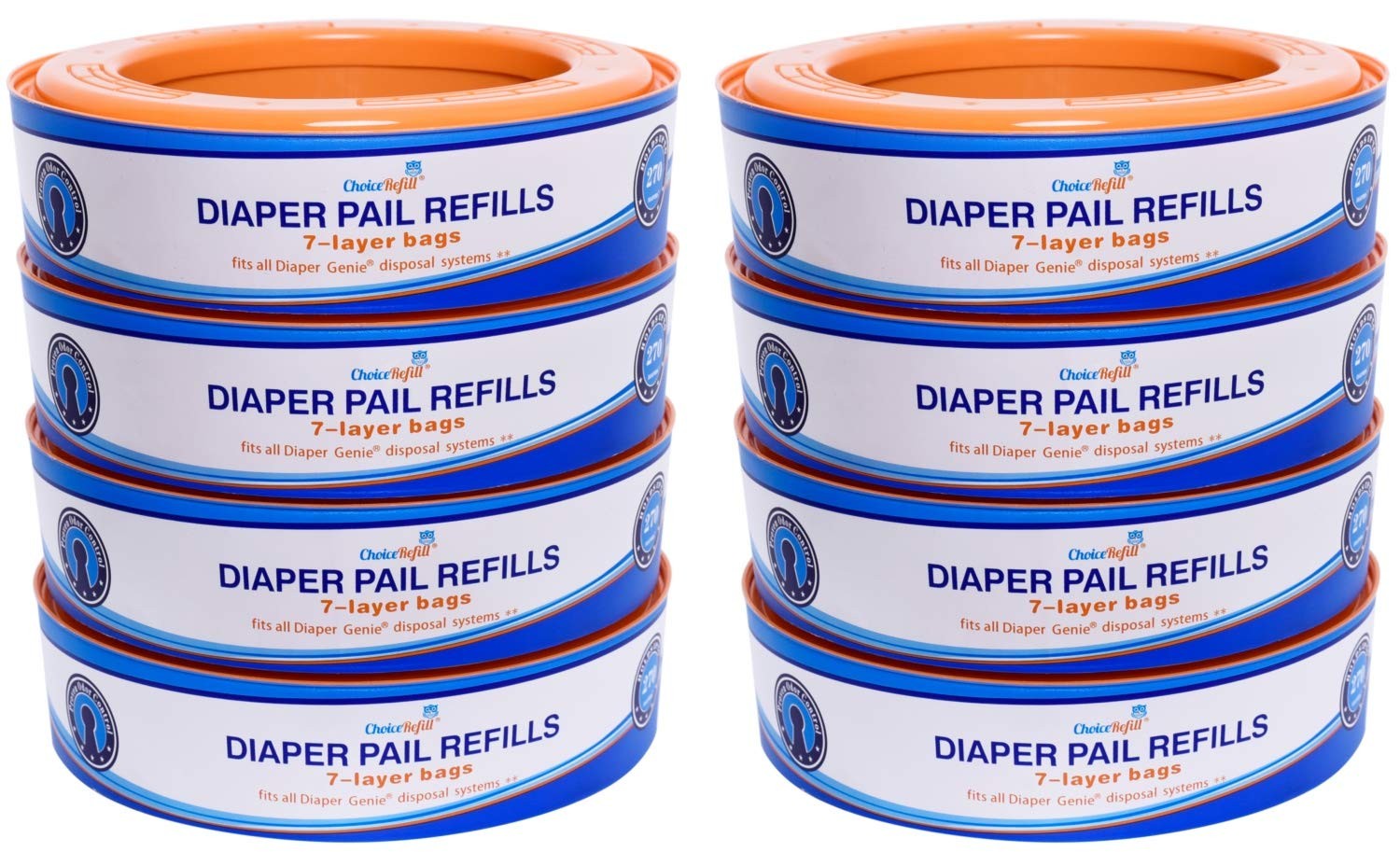 ChoiceRefill Compatible with Diaper Genie 325 Count (Pack of 8), multi-color 