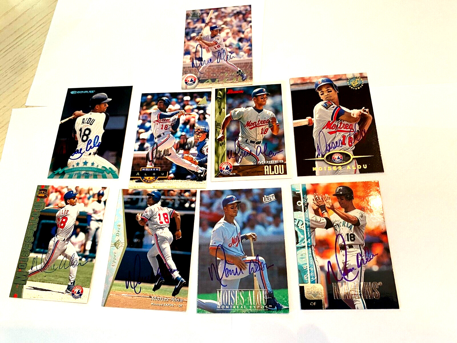 (Lot of 9) Signed MOISES ALOU Marlins and Expos Baseball Card(s)