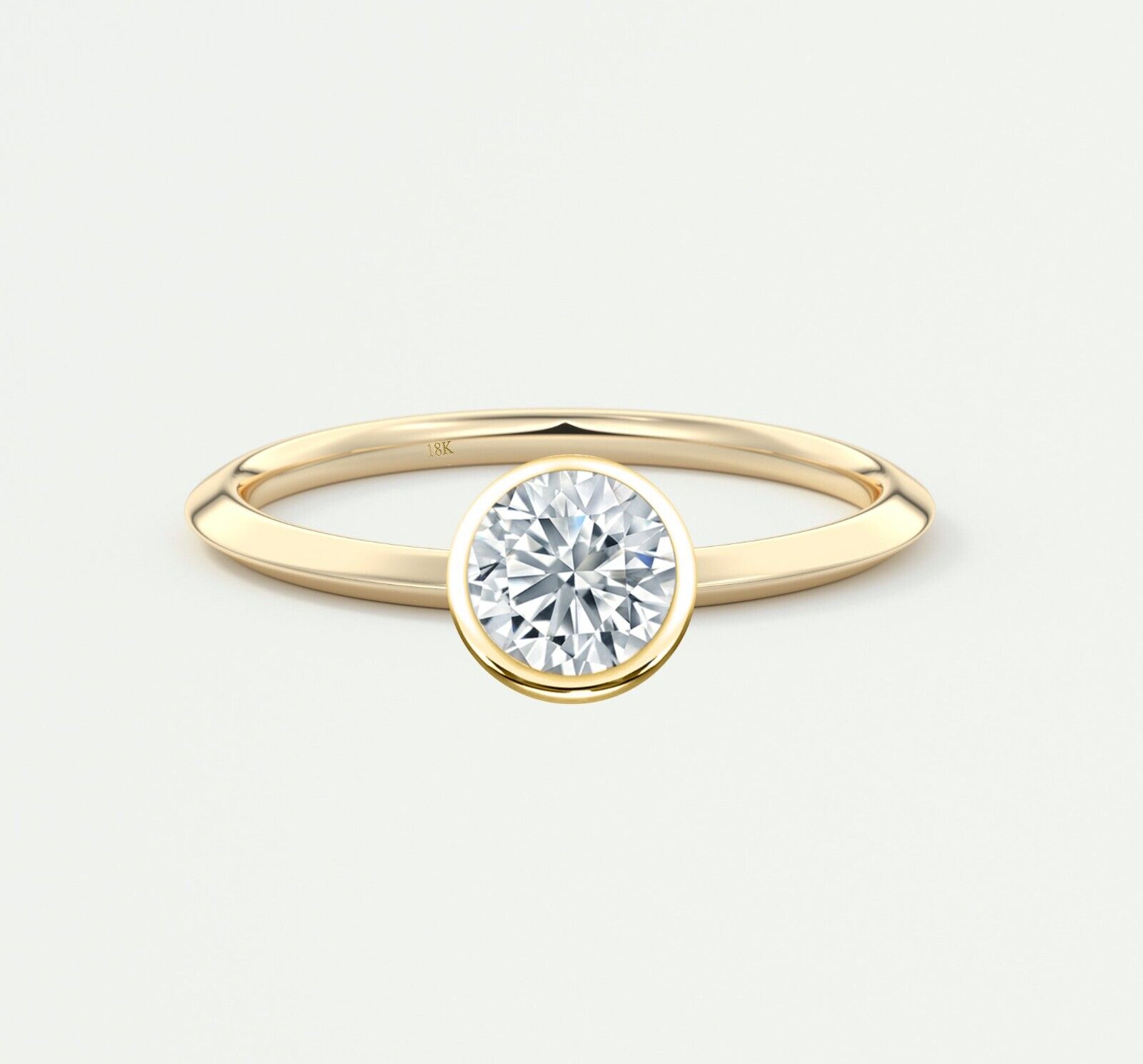 2/3 Ct Round Cut F/VVS Lab Created Grown Diamond Bezel Ring Real 18K Yellow Gold