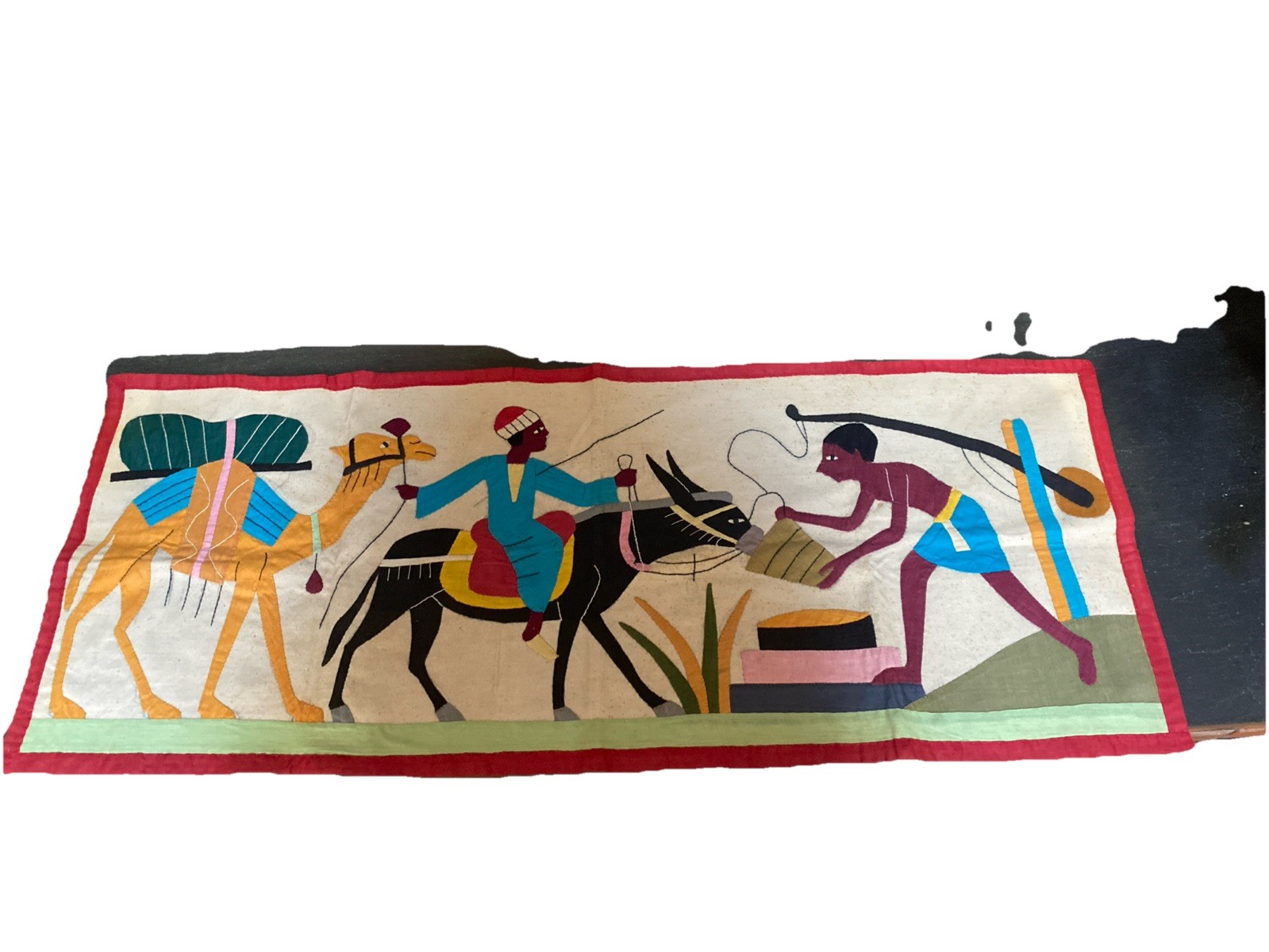 Antique Handmade Egyptian Revival Wall Hanging Tapestry Ancient Egypt Nubian