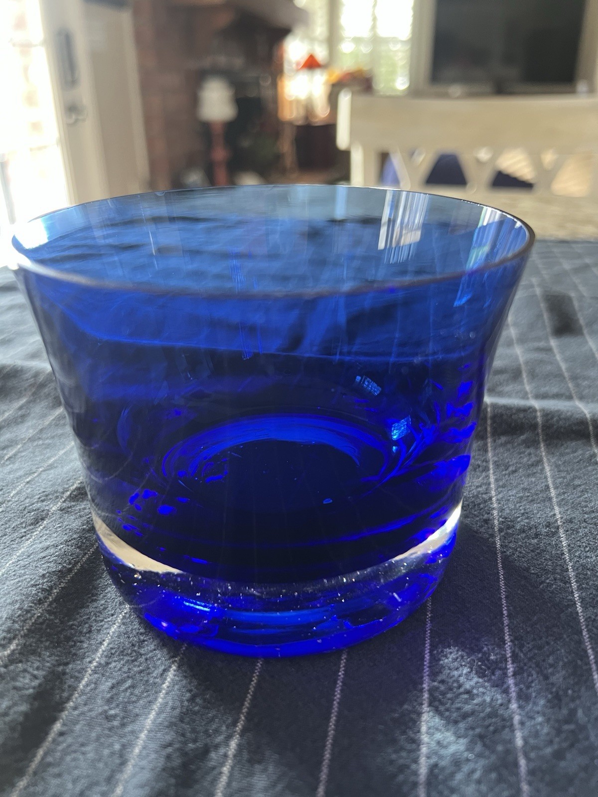 Cobalt Blue Glass Candle Holder Heavy Bottom 4 1/2 in diameter X 3 1/2 inches