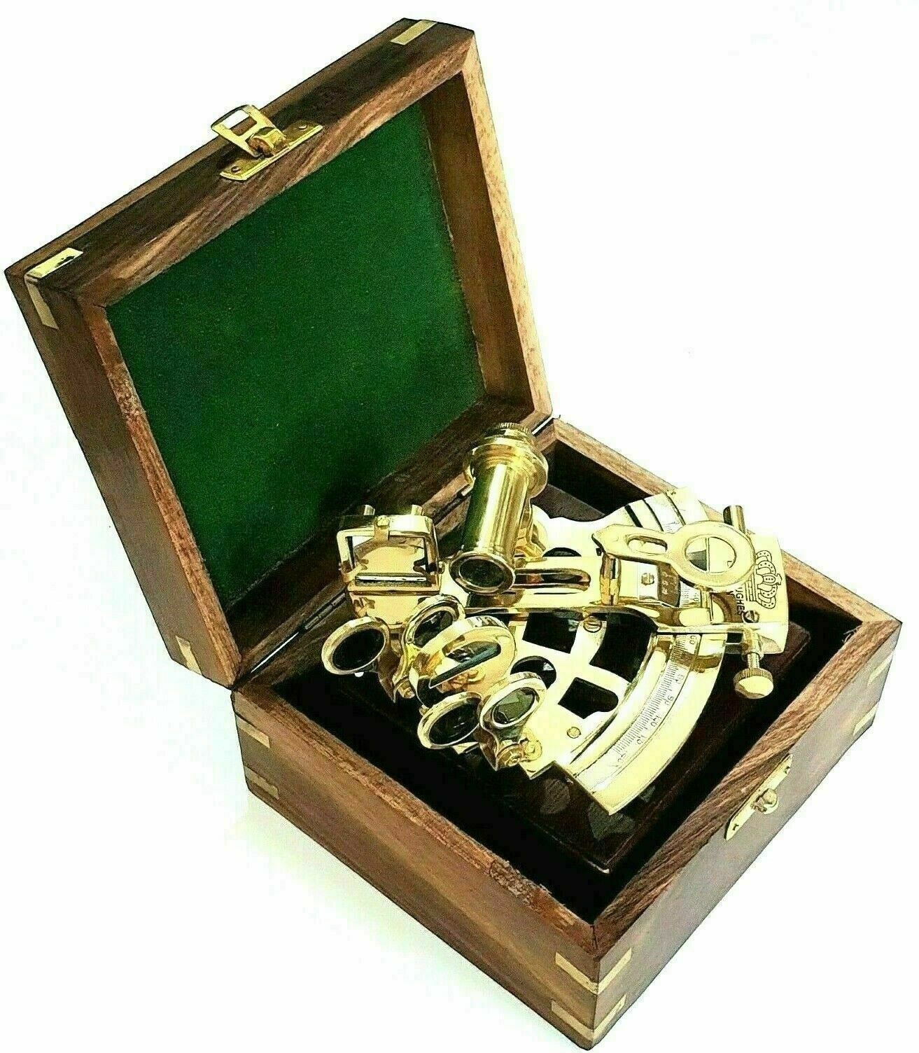 Nautical Antique Brass Sextant Navigation Marine Vintage With Wooden Box Gift