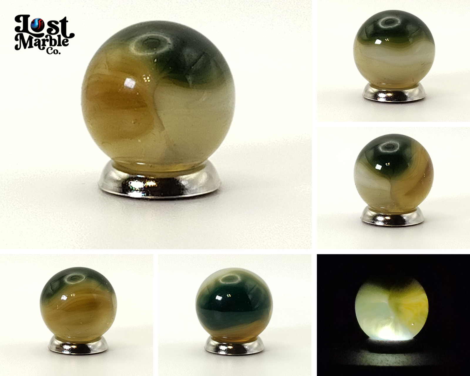 5/8" Akro Agate Sparkler Marble Tan & Moss Green NM