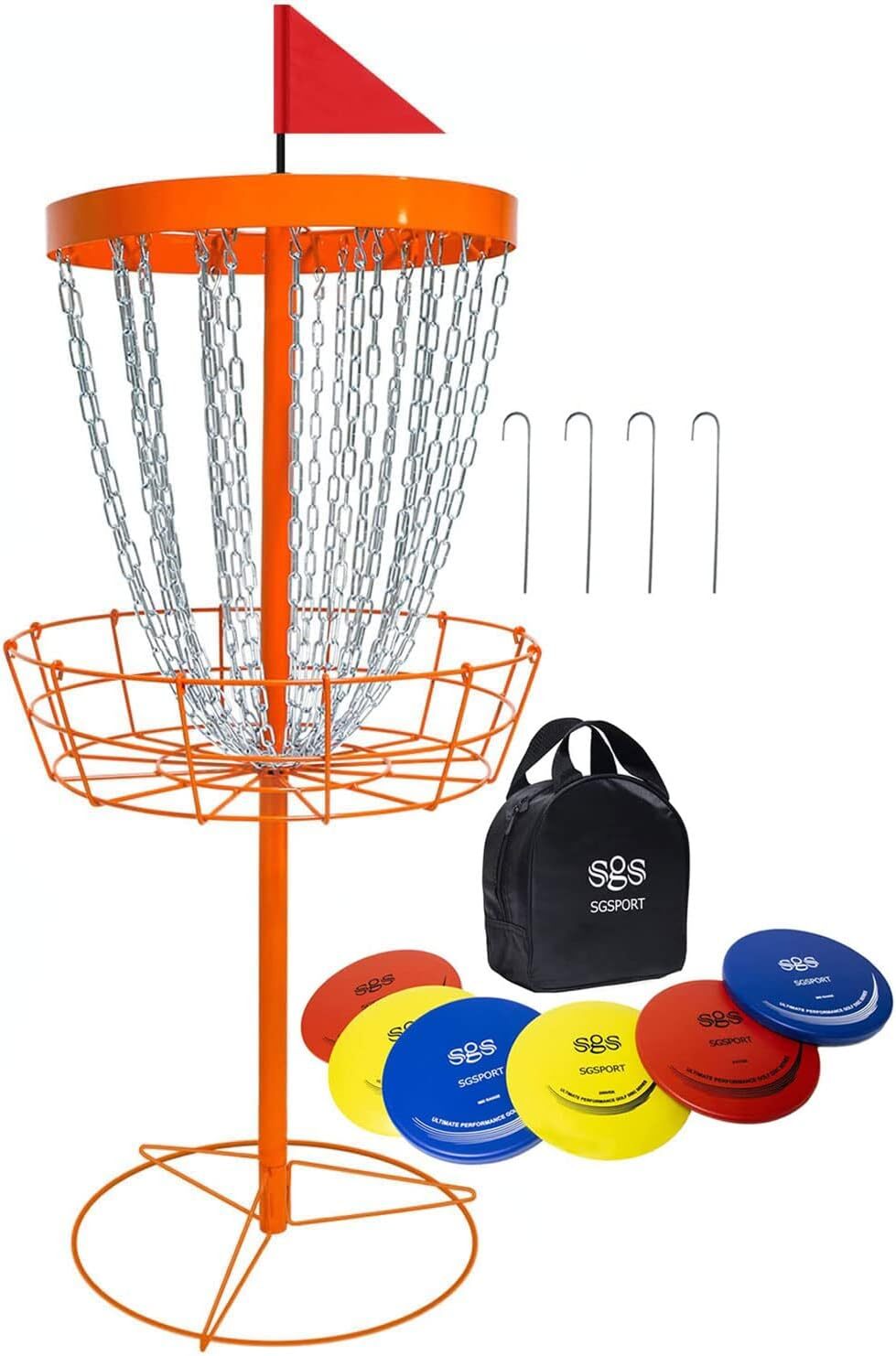Disc Golf Basket with Discs|Disc Golf Course Basket with Heavy Duty24Chain Discs