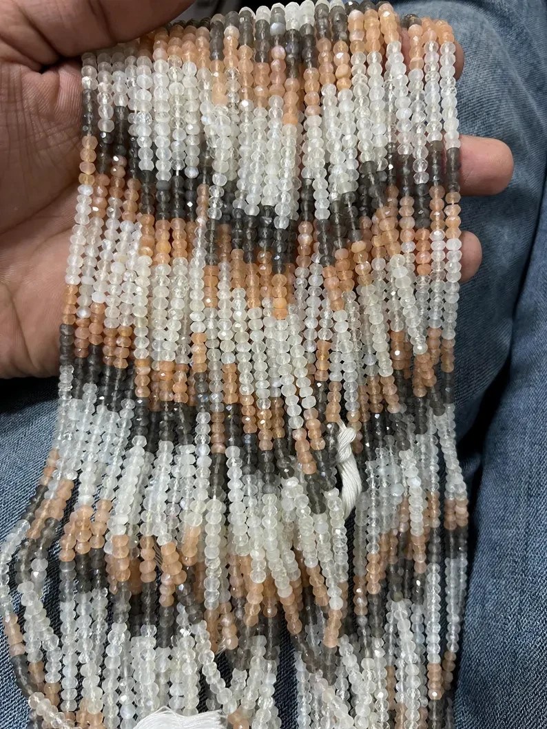 Natural Multi Moonstone Faceted Rondelle Beads 4mm Multi Moonstone Beads 13 Inch