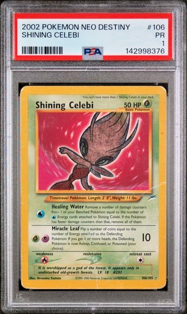 PSA 1 PR 2002 Neo Destiny Shining Celebi 106/105 Holo Foil Pokemon Secret Rare
