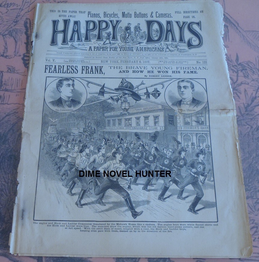 FIREMEN HERO STORY 1897 HAPPY DAYS #121 FRANK TOUSEY DIME NOVEL STORY PAPER